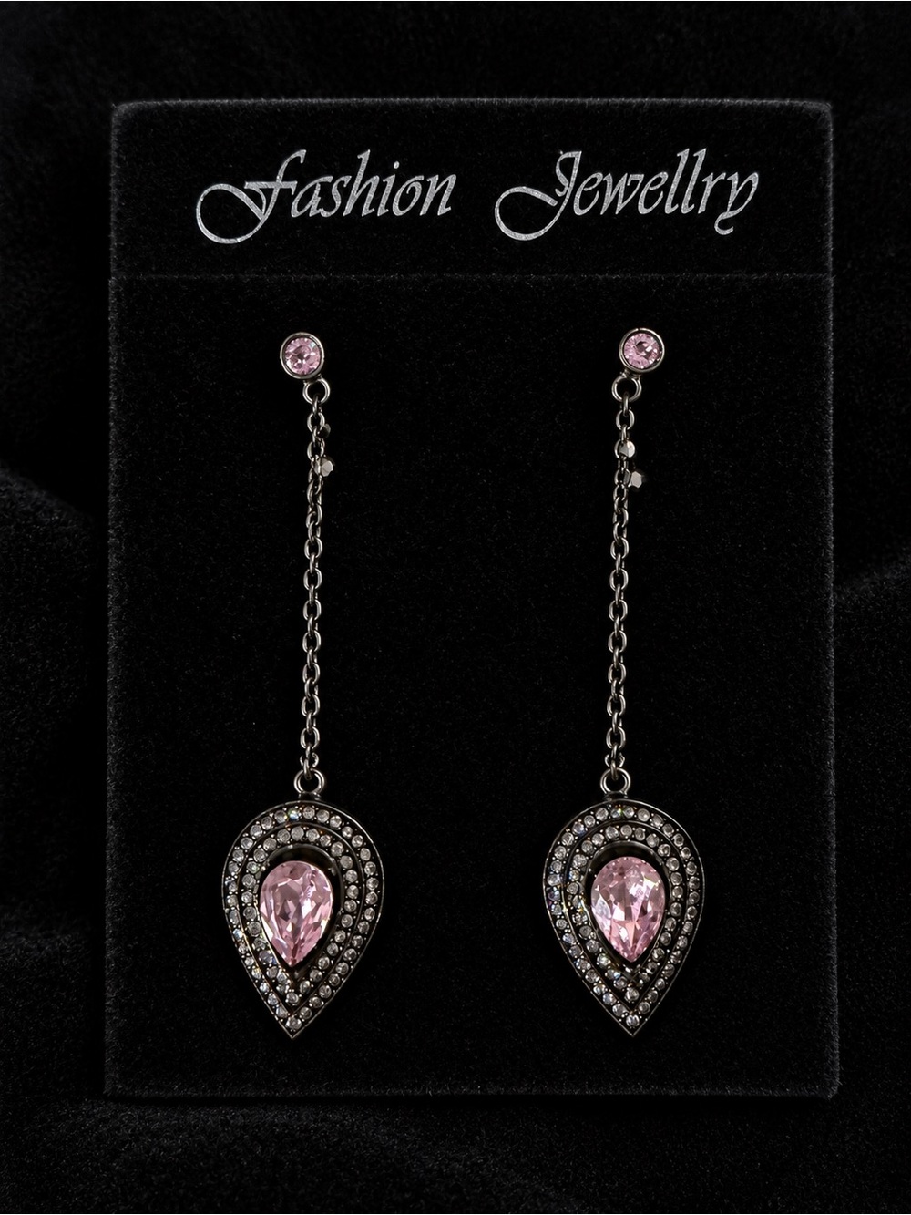 Fashion Jewelry Lavender Teardrop Chain Drop Gunmetal Earrings